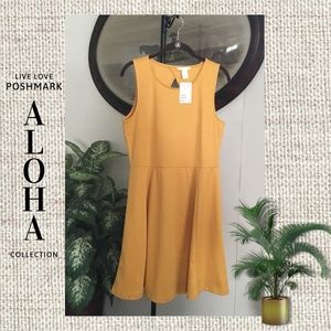 NEW! H&M Mustard Midi Dress w/back cutout